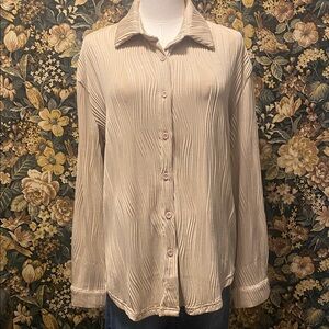 Textured Beige Button-Up Blouse